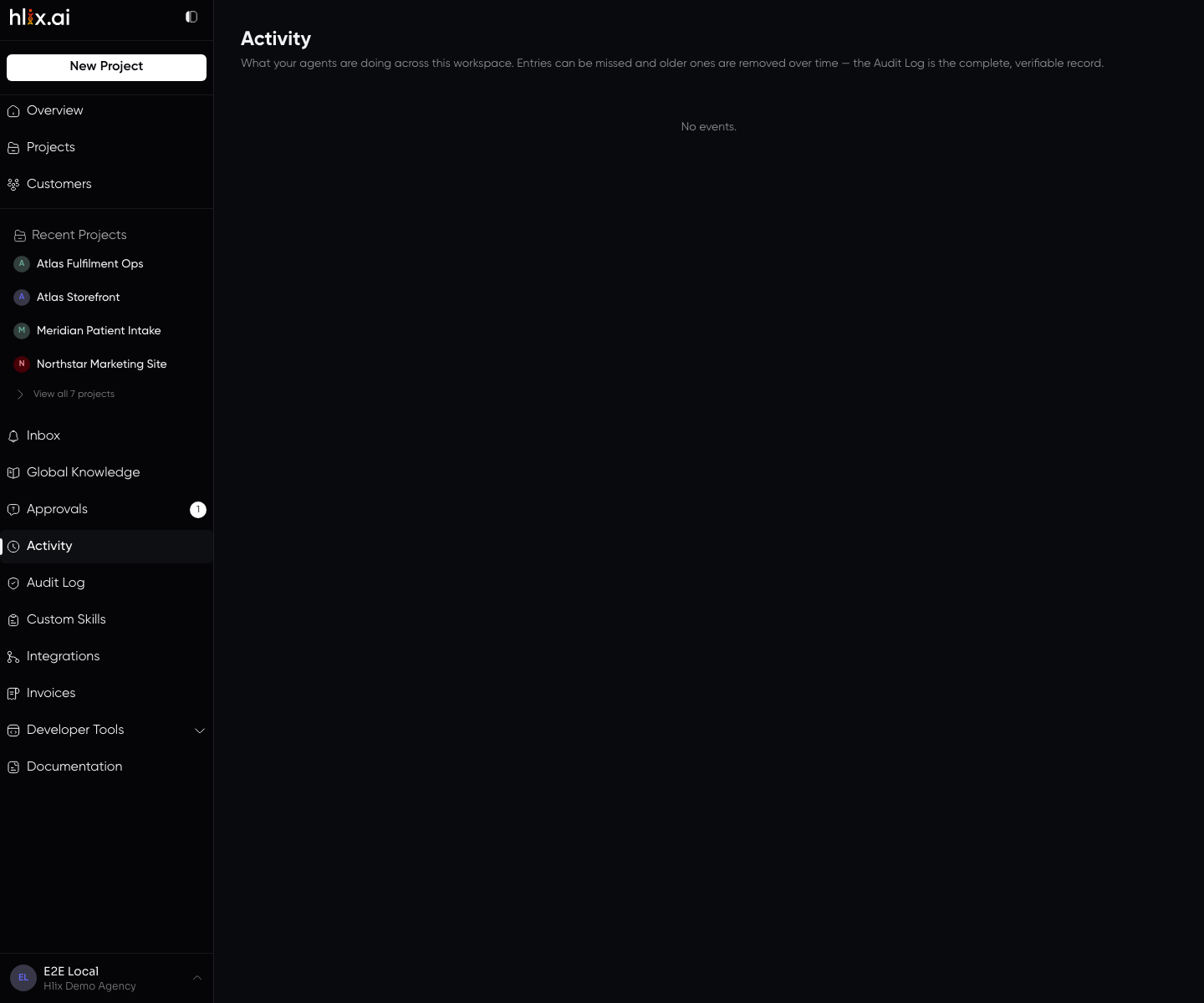 The Activity screen: a reverse-chronological feed of what is happening across the workspace right now.