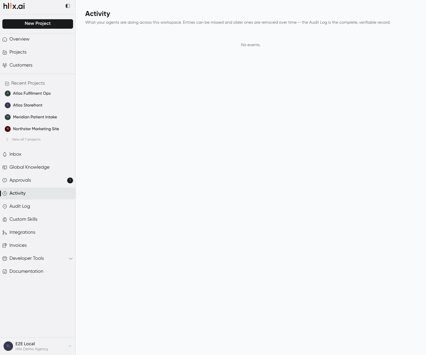 The Activity screen: a reverse-chronological feed of what is happening across the workspace right now.